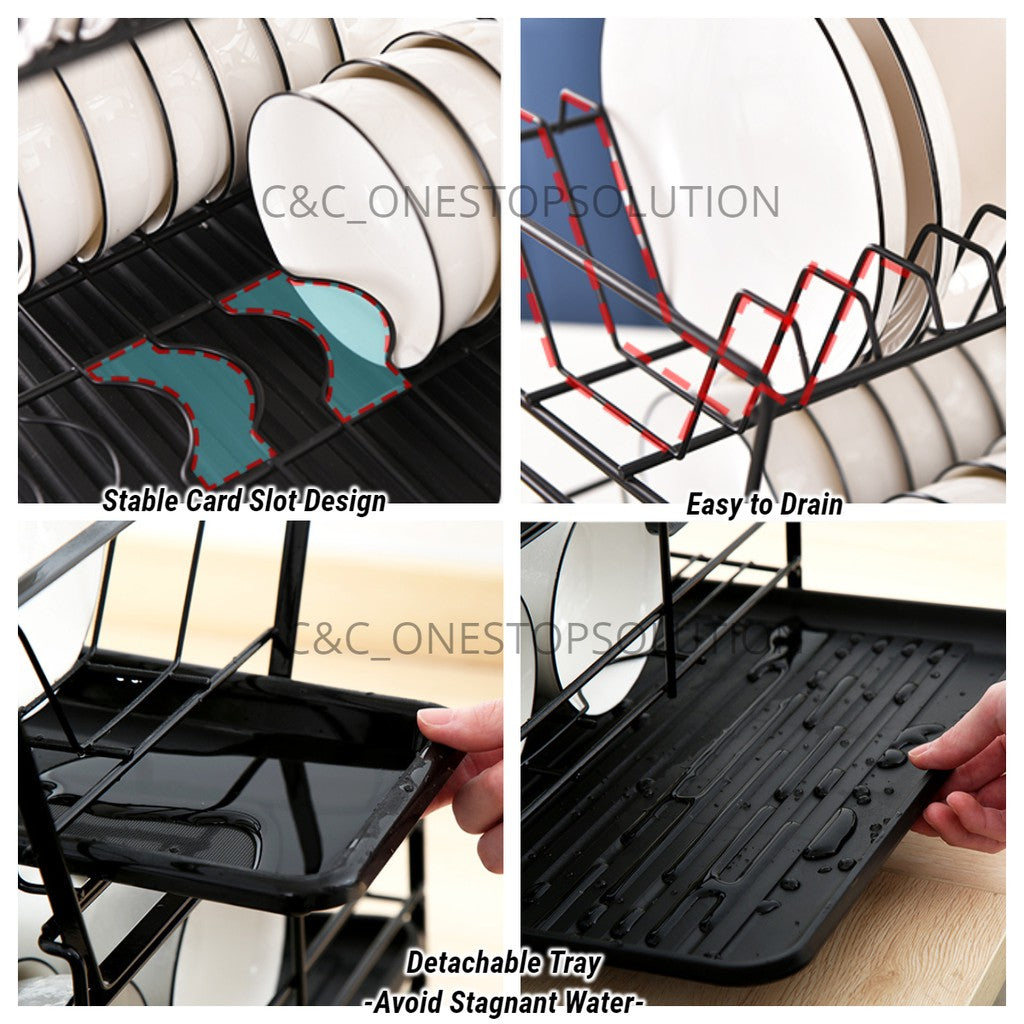 C&C Detachable 2 Tier Dish Rack Rak Pinggan Stainless Steel Kitchen Dish Drainer Nordic Style Rak Pengering Pinggan