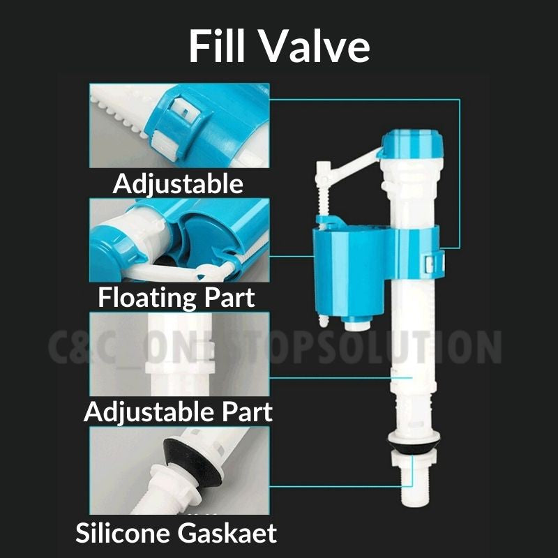 WATER SAVING Cistern Flush Valve Set w/ Adjustable Syphon Valve Toilet Cistern Water Inlet Control Bathroom Fitting