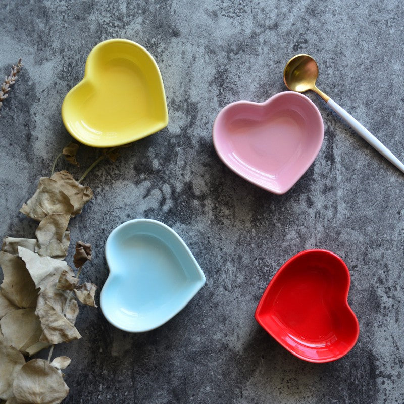 1pc Love Shape Dish Saucer Seasoning Dipping Kitchen Heart / Love Shape Ceramic Bowl Tealight Sauce Dish