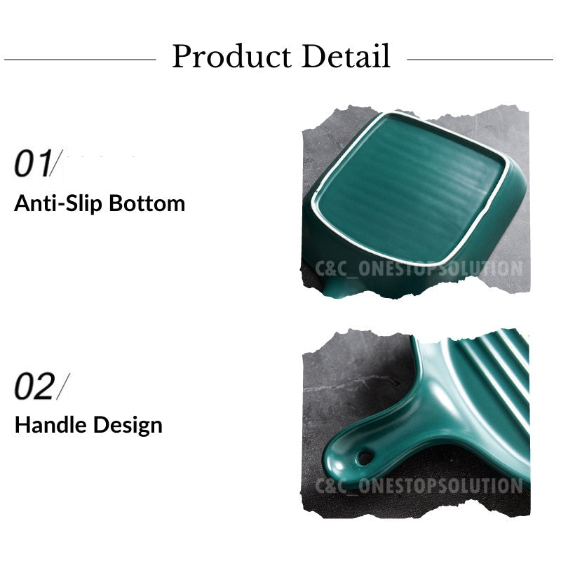 C&C Nordic Style Ceramic Plate With Handle Salad Pizza Pasta Roasted Vegetables Baked Oven Baking Plate