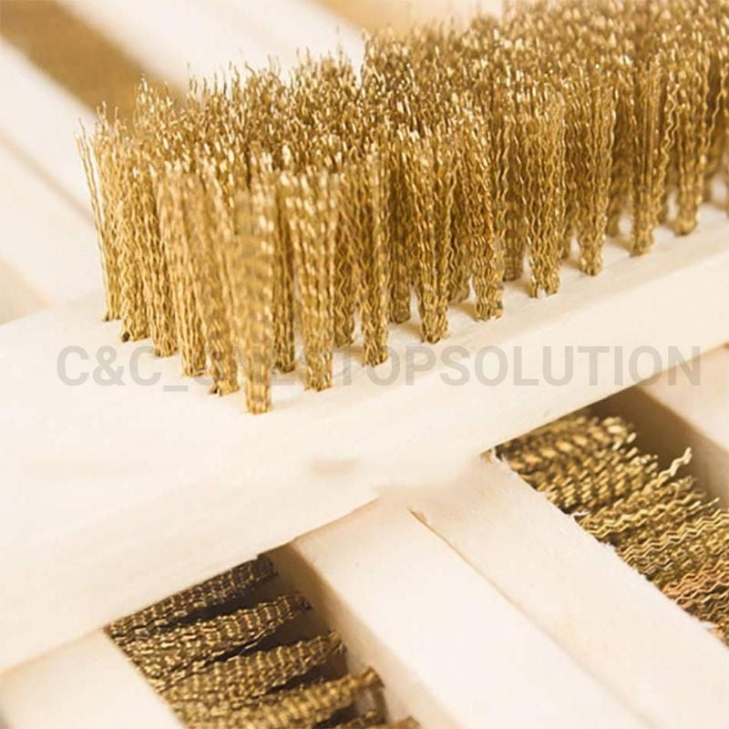 C&C Copper Wire Brush With Wooden Handle Metal High-Density Cleaning Scrub Berus Dawai Tembaga - COPPER PLATED