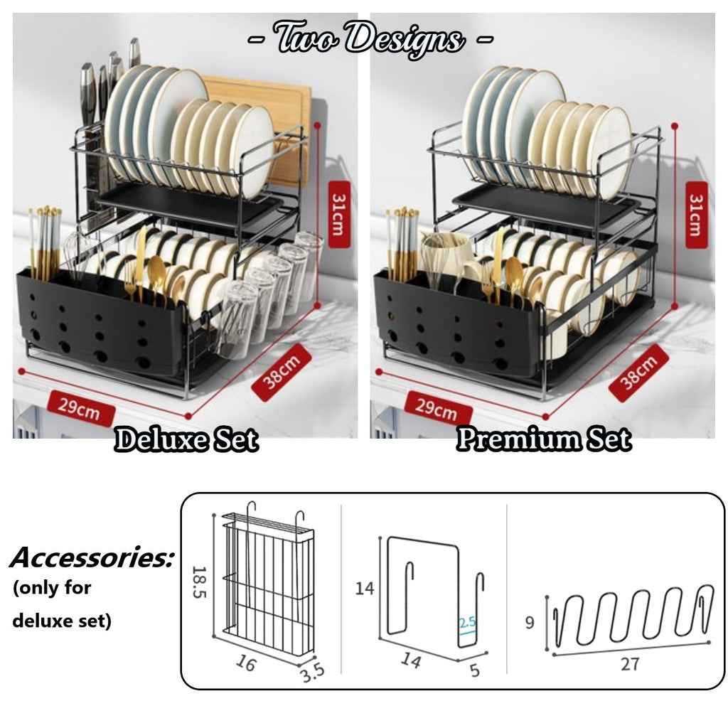 C&C Detachable 2 Tier Dish Rack Rak Pinggan Stainless Steel Kitchen Dish Drainer Nordic Style Rak Pengering Pinggan