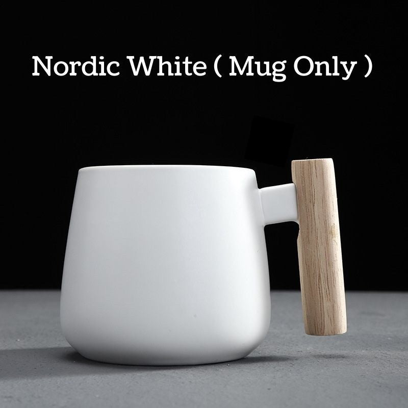 C&C Nordic Ceramic Cup Ceramic Coffee Mug Tea Cup Spoon Creative Household Tableware Bamboo