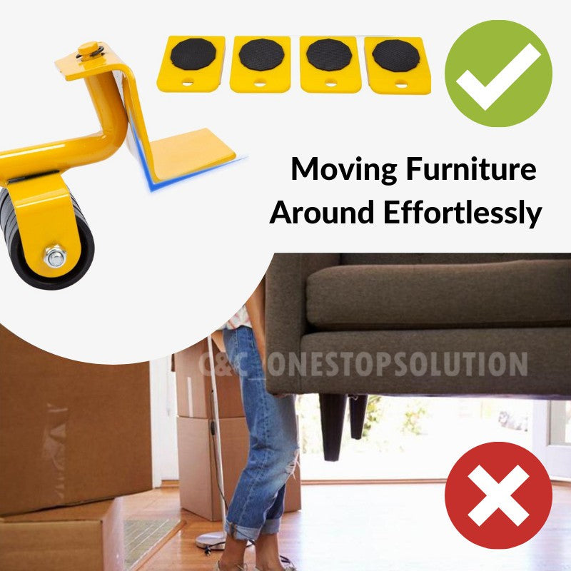 Furniture Transport Lifter Mover Tools Rolling Wheel Corner Furniture Lifter Set Alat Pindah Rumah 5 pcs