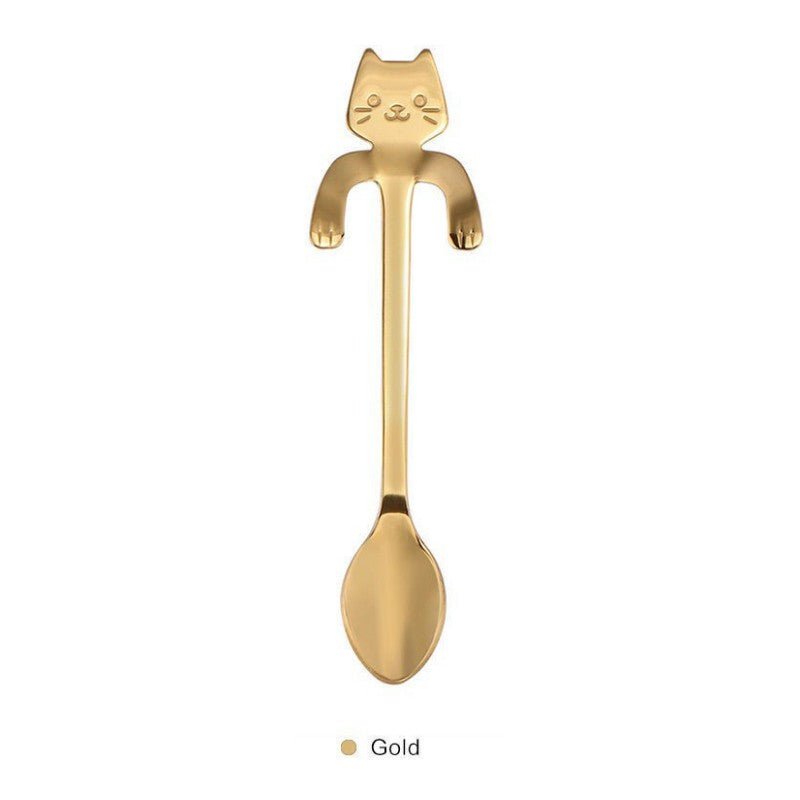 C&C Cat Tea Spoon 304 Stainless Steel Hanging Spoon Cute Cat Design Cat Lover Coffee Spoon Ice Cream High Tea Spoon
