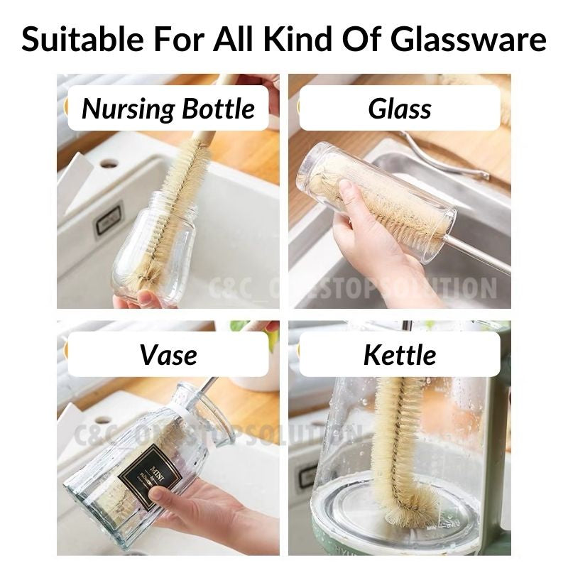 C&C Bottle Brush Cleaning Tools Berus Botol Cawan Nylon Brush Long Wooden Handle Cup Brush Baby Bottle Brush Kitchen