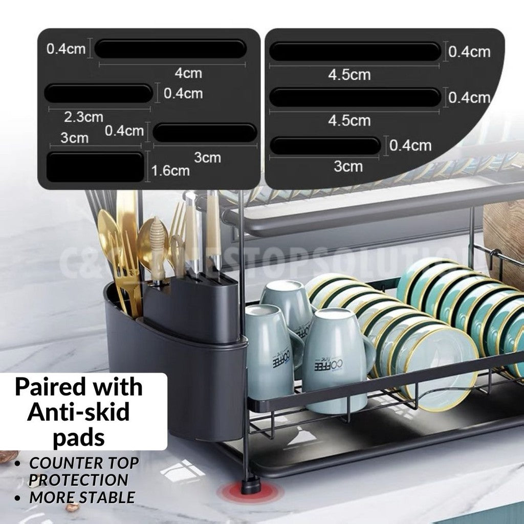 C&C PREMIUM 2 Tier Dish Rack Rak Pinggan Dish Drainer Stainless Steel Rak Pengering Pinggan Organizers