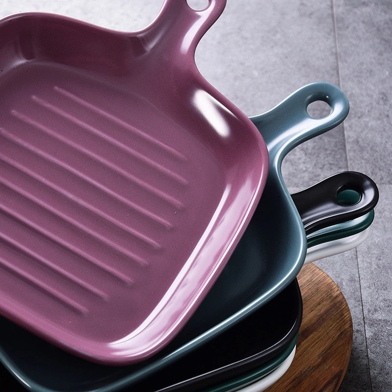 C&C Nordic Style Ceramic Plate With Handle Salad Pizza Pasta Roasted Vegetables Baked Oven Baking Plate