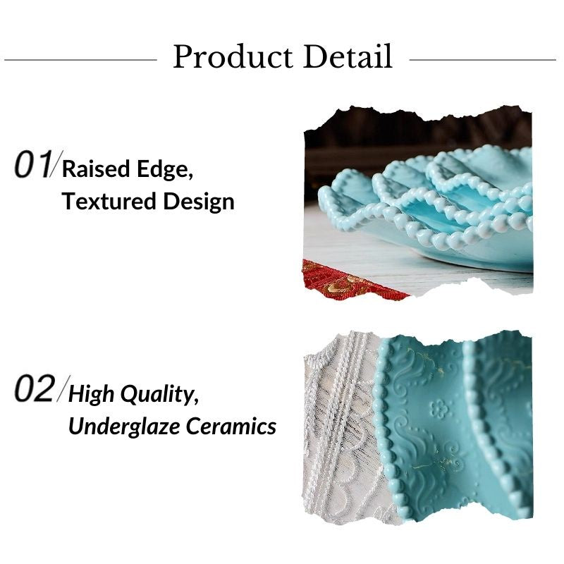 C&C Tiffany Blue Ceramic Tableware Underglaze Ceramic Plate Unique Design Round Serving Plate Set Perfect for Steak
