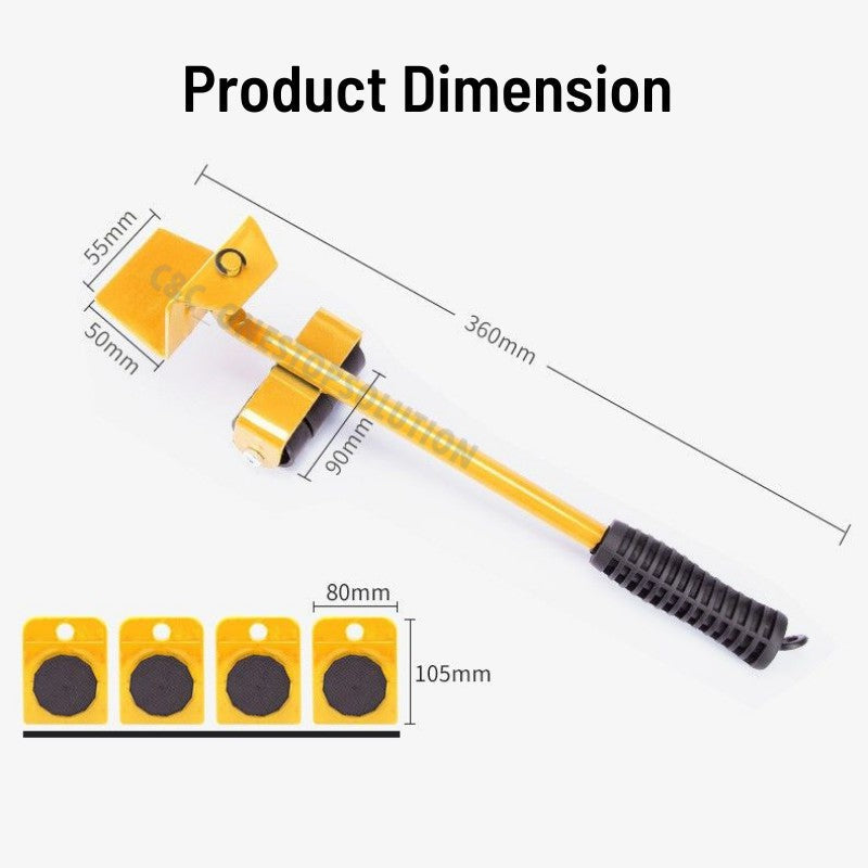 Furniture Transport Lifter Mover Tools Rolling Wheel Corner Furniture Lifter Set Alat Pindah Rumah 5 pcs