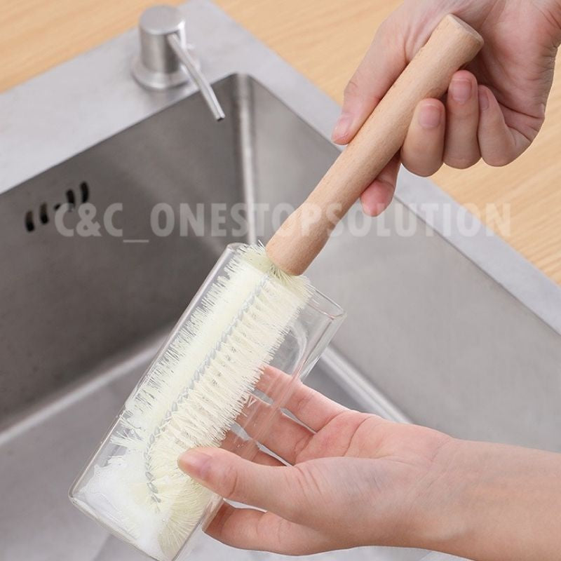 C&C Bottle Brush Cleaning Tools Berus Botol Cawan Nylon Brush Long Wooden Handle Cup Brush Baby Bottle Brush Kitchen