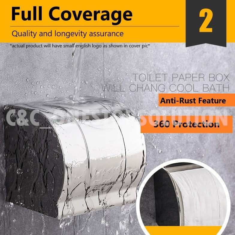 LARGER Solid SUS304 Stainless Steel Toilet Paper Holder Bathroom Tissue Box Wall Mounted Toilet Paper Roll Box C&C_ONE