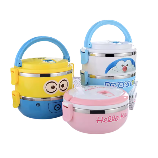 Cartoon 1 and 2 layer Stainless Steel Thermal Lunch Box Tupperware Doraemon Lunch Box Hello Kitty Lunch Box Minions
