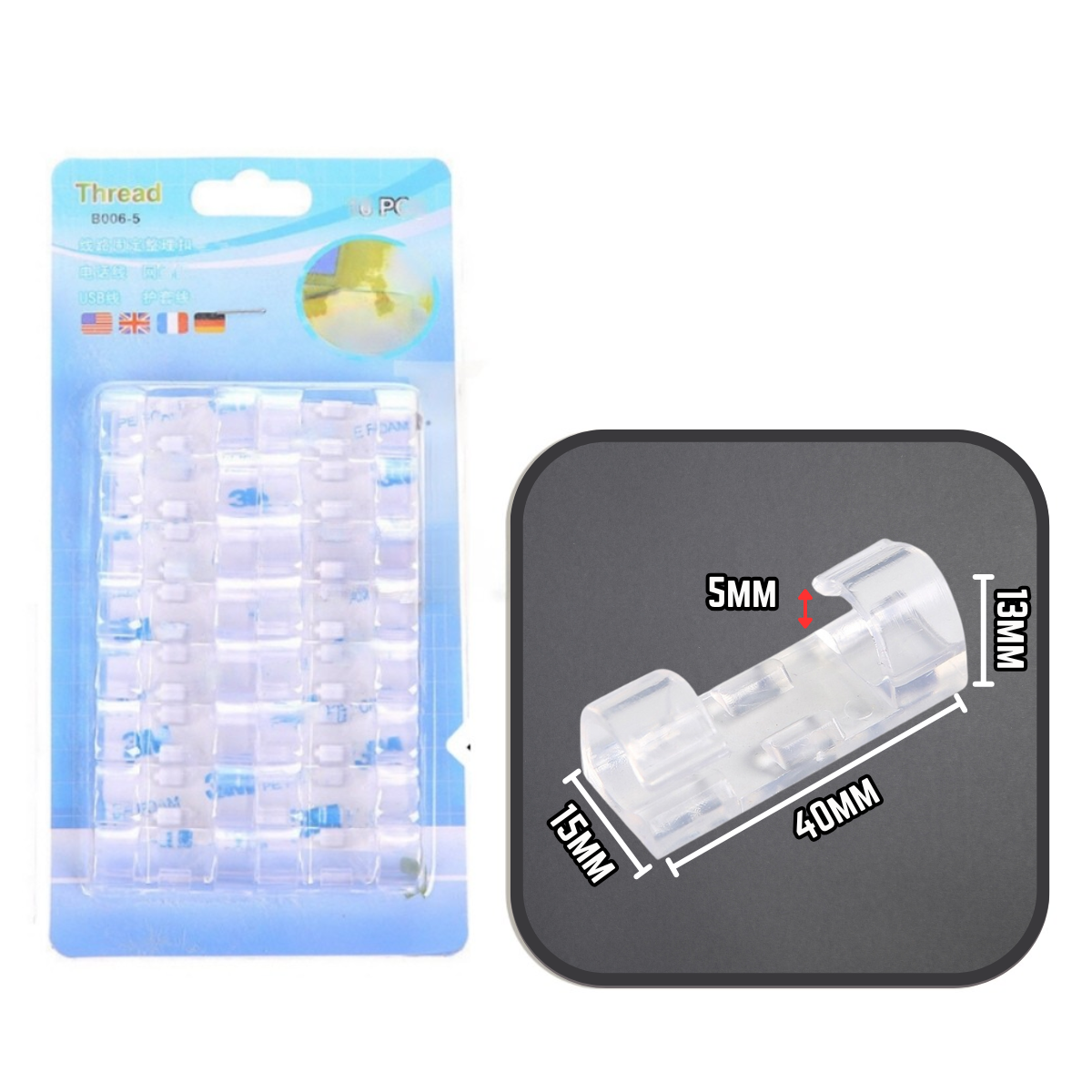 C&C 20 Pcs Wire Holder Wire Cable Clips Wire Cable Organizer Wall Adhesive Cord Organizer Pemegang Kabel Klip Wayar