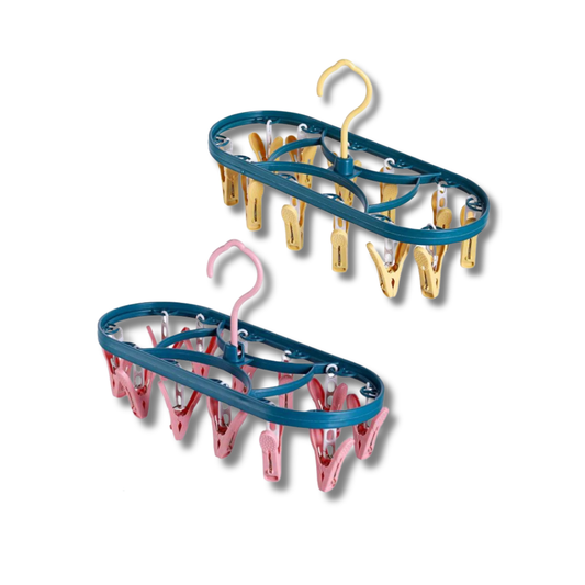 C&C 360 Degree Rotatable Foldable 12 Clips Laundry Hanger Windproof Penyangkut Baju Bra Socks 12