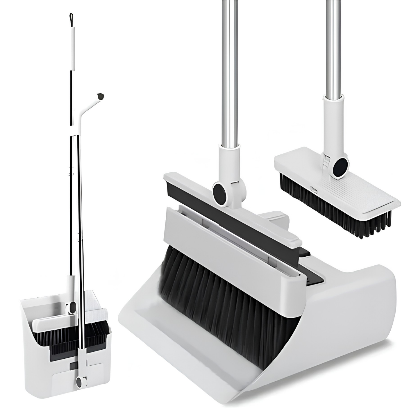 C&C 4 in 1 Foldable Broom & Dustpan Set 180 Degree Rotatable Broom 90 Degree Foldable Dustpan Detachable Scrapper & Broom
