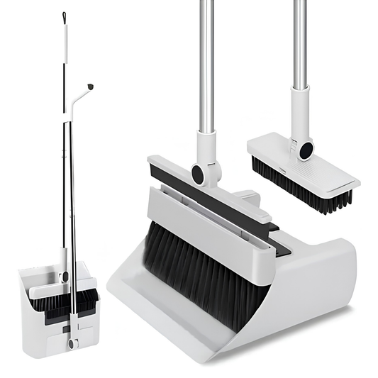 C&C 4 in 1 Foldable Broom & Dustpan Set 180 Degree Rotatable Broom 90 Degree Foldable Dustpan Detachable Scrapper & Broom