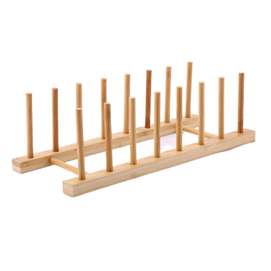 C&C Bamboo Plate Holder Bamboo Wood Dish Drainer Rack Cupboard Plate Organizer Holder Rak Pinggan Rak Pinggan Kayu