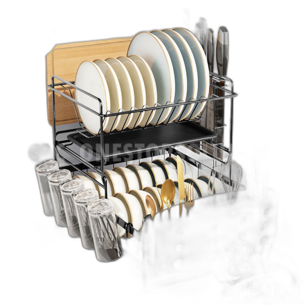C&C Detachable 2 Tier Dish Rack Rak Pinggan Stainless Steel Kitchen Dish Drainer Nordic Style Rak Pengering Pinggan