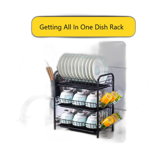 C&C Dish Rack Kitchen rack 3 Layer Steel Dish Rack With Knife & Cutting Board Compartments Rak Pinggan 3 Tier Counter To