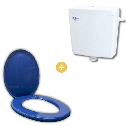C&C Full Set White Toilet Water Tank Plastic Toilet Cistern + Toilet Seat Cover Combo With Free Accessories Screw Combo
