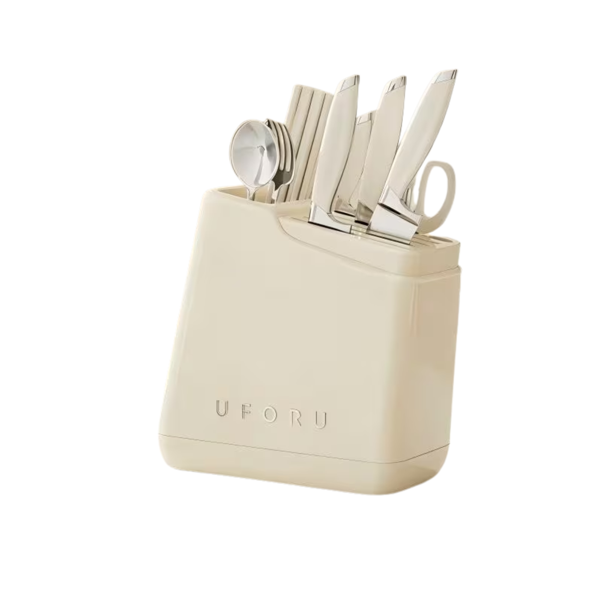 C&C Nordic-Styled Knife Holder Multipurpose Utensil Slots Aesthetic Appearance with Retractable Water Tray