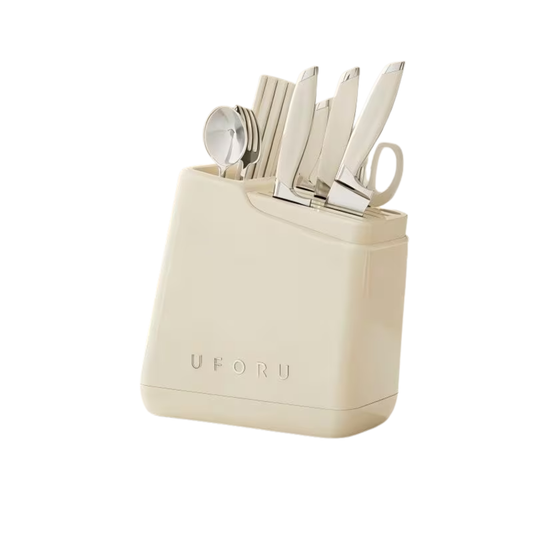 C&C Nordic-Styled Knife Holder Multipurpose Utensil Slots Aesthetic Appearance with Retractable Water Tray