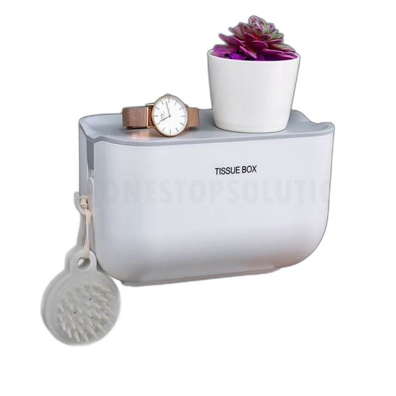 C&C Punch Free Wall Mounted Toilet Paper Holder Abs For Bathroom with Phone and Wallet Shelf Tissue Box