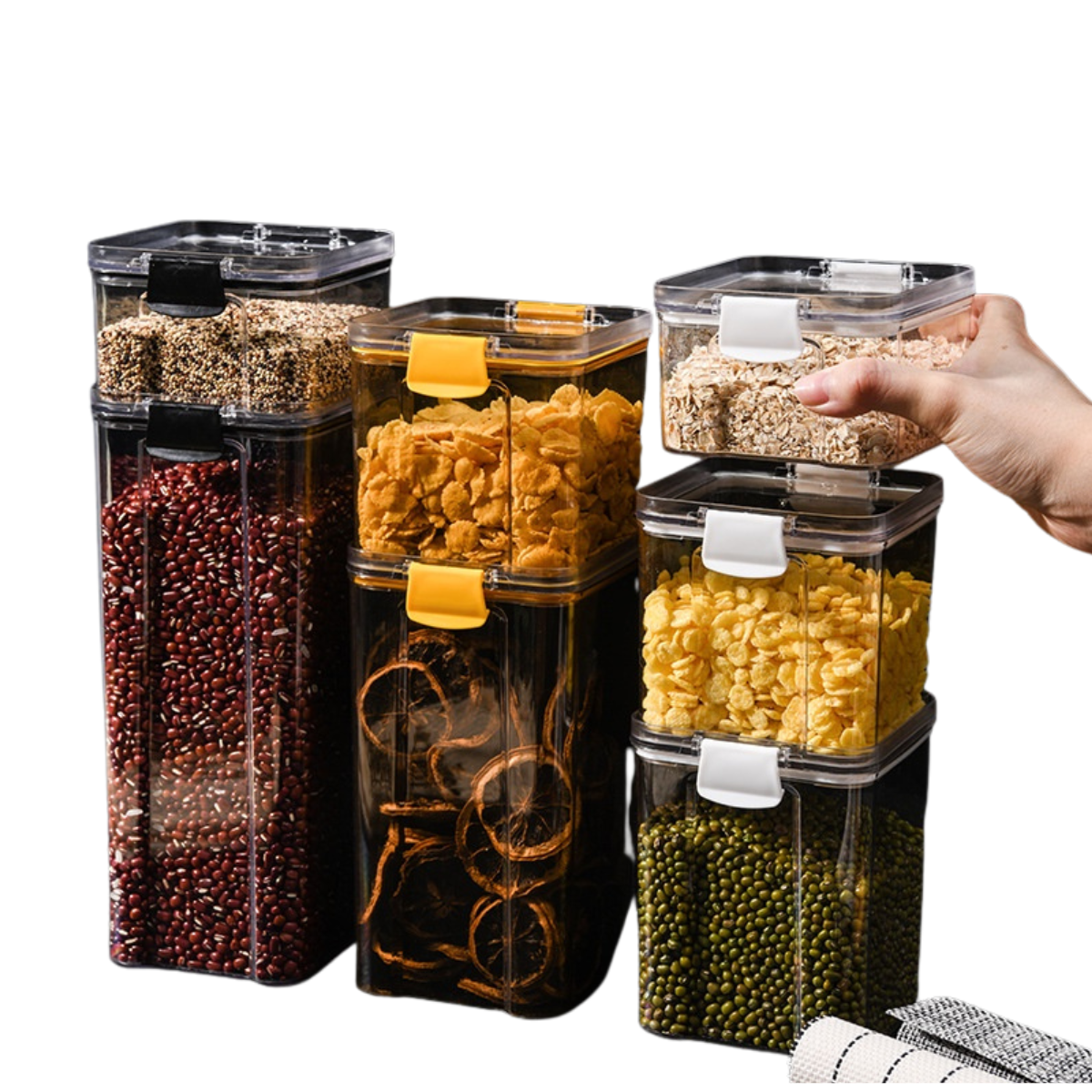 C&C Sealed Airtight Food Storage Box 460/700/1300/1800ml Transparent Kitchen Spice Jar Bean Storage Grain Storage Square