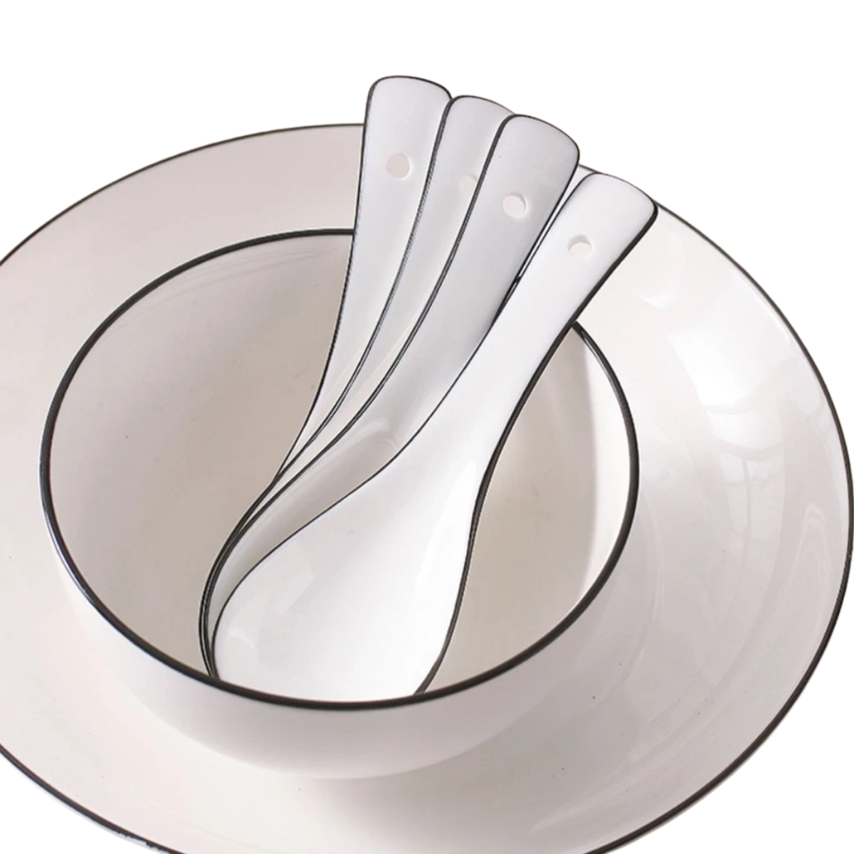 C&C White Ceramic Bowl Porcelain Spoon Sauce Plate European Modern Rice Bowl / Soup Bowl / Noodle Bowl