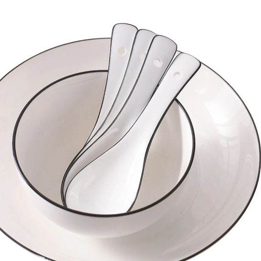 C&C White Ceramic Bowl Porcelain Spoon Sauce Plate European Modern Rice Bowl / Soup Bowl / Noodle Bowl