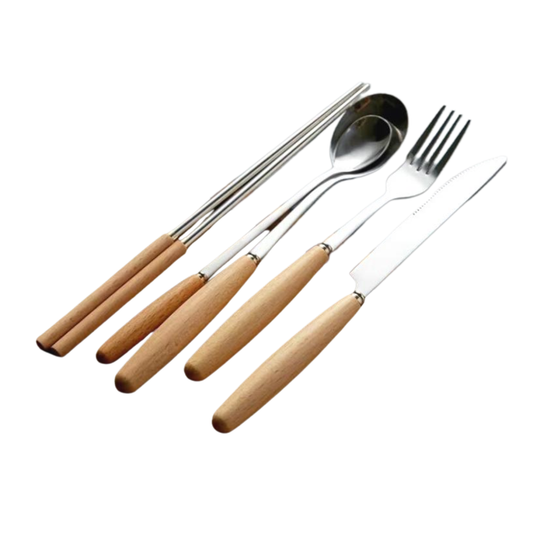 C&C Wooden Handle Fork Spoon Dessert Spoon Table Spoon Dessert Spoon Tableware Cutlery Sudu Tebal Sudu Sup