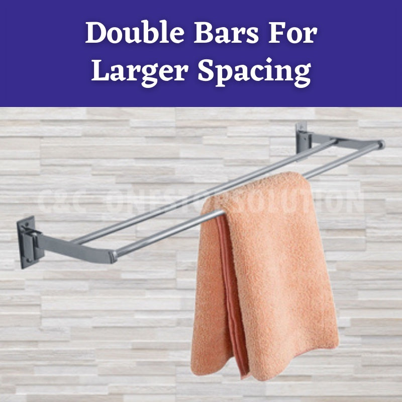 C&C SANITARIO 60/80 CM Stainless Steel Wall Mounted Foldable Double Towel Bar With Fixing Screws Penyangkut Tuala