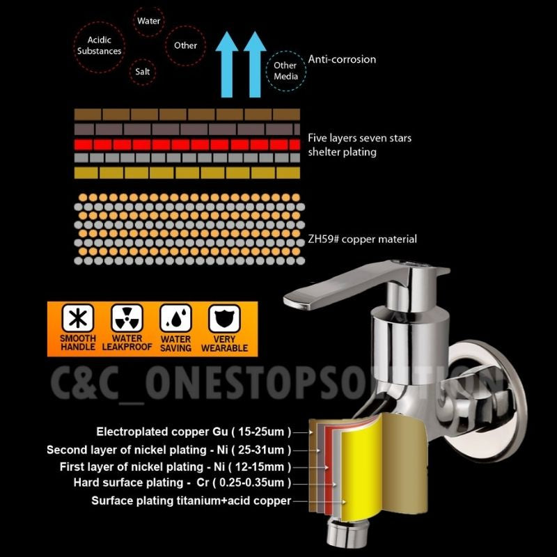 C&C Brass Faucet Wall Bib Tap Washing Machine Tap Sinki Bathroom pipe Washing Mashine basin Kepala Paip Air