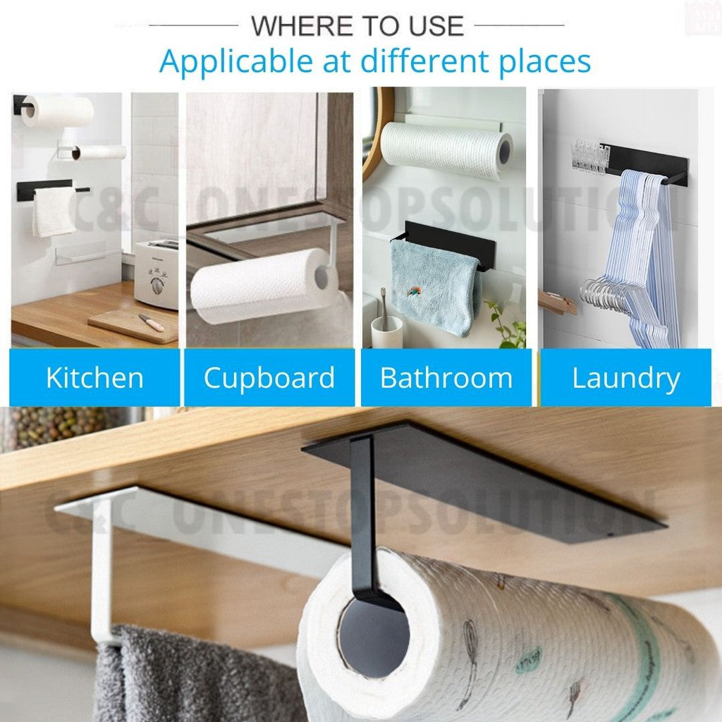 C&C UPGRADED Kitchen Tissue Paper Hanger Rack Toilet Paper Roll Holder Cabinet Rag Hanging Holder Bathroom Organizer