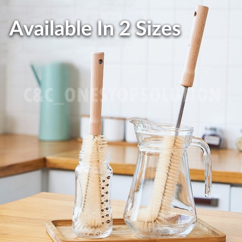 C&C Bottle Brush Cleaning Tools Berus Botol Cawan Nylon Brush Long Wooden Handle Cup Brush Baby Bottle Brush Kitchen