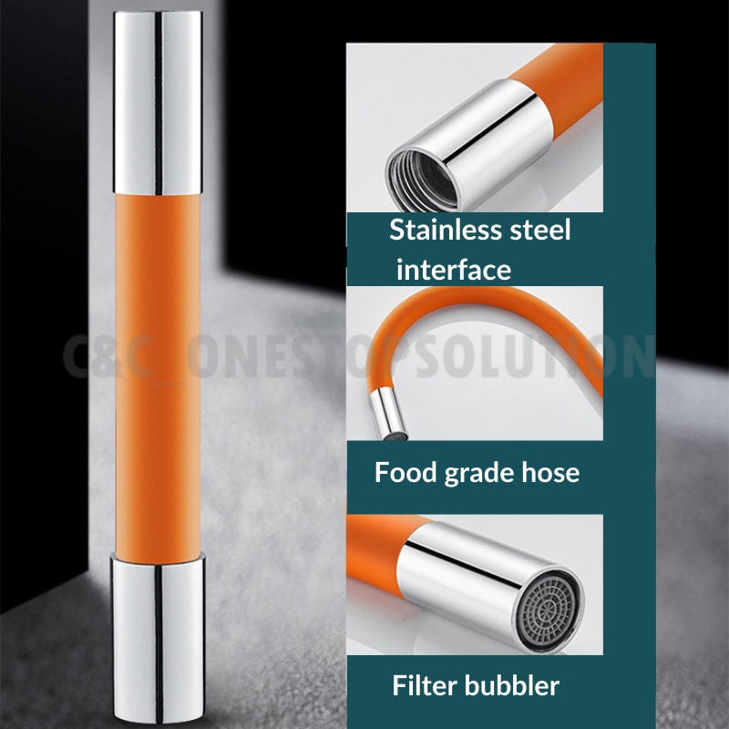 C&C 30cm Silicone Stainless Steel Faucet Extension Extender  water pipe extender Universal rotation soft water