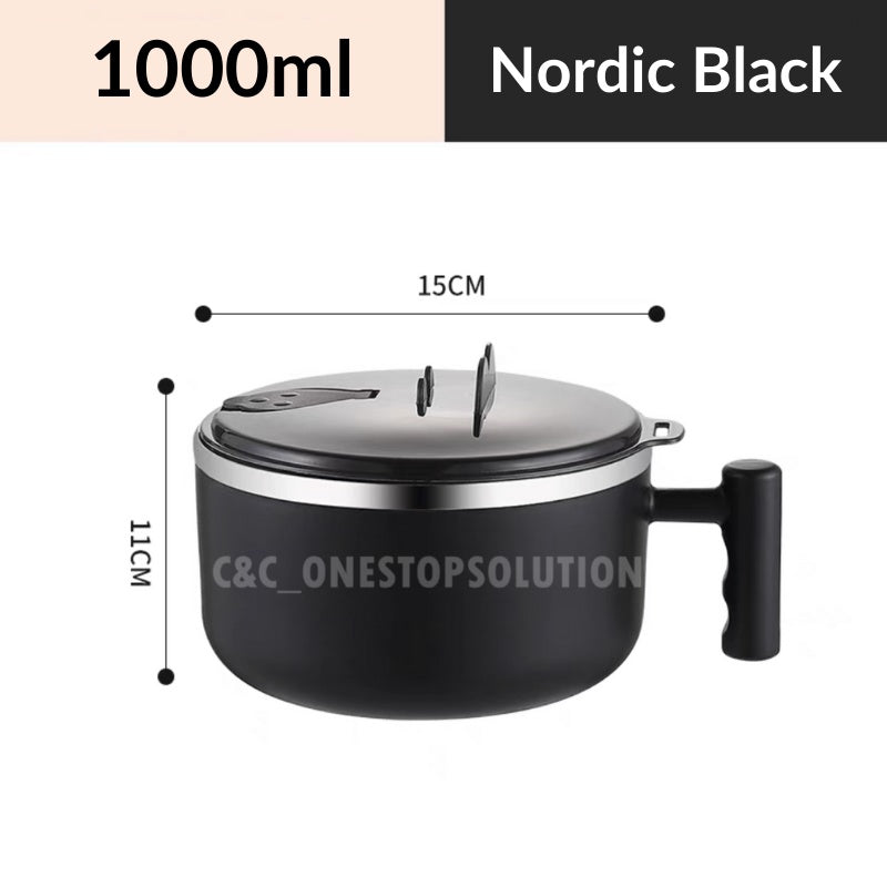 C&C 1000ml Tupperware Instant Noodle Bowl with Lid And Handle Lunch Box Soup Rice Bowl Phone Holder Office Student
