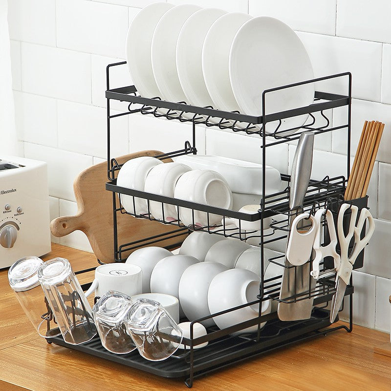 LARGE 3 Tier Stainless Steel Dish Rack Drainers Kitchen Rack 3 Lapis Mengering Pinggan MangkukSudu Garpu