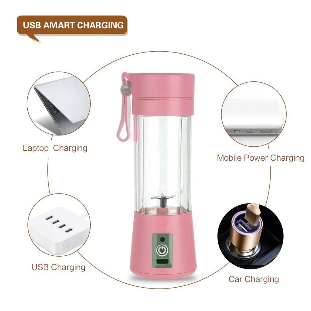 2 Blades Juicer USB Portable Electric Fruit Juicer Cup Bottle Mixer Rechargeable Juice Blender 380ml