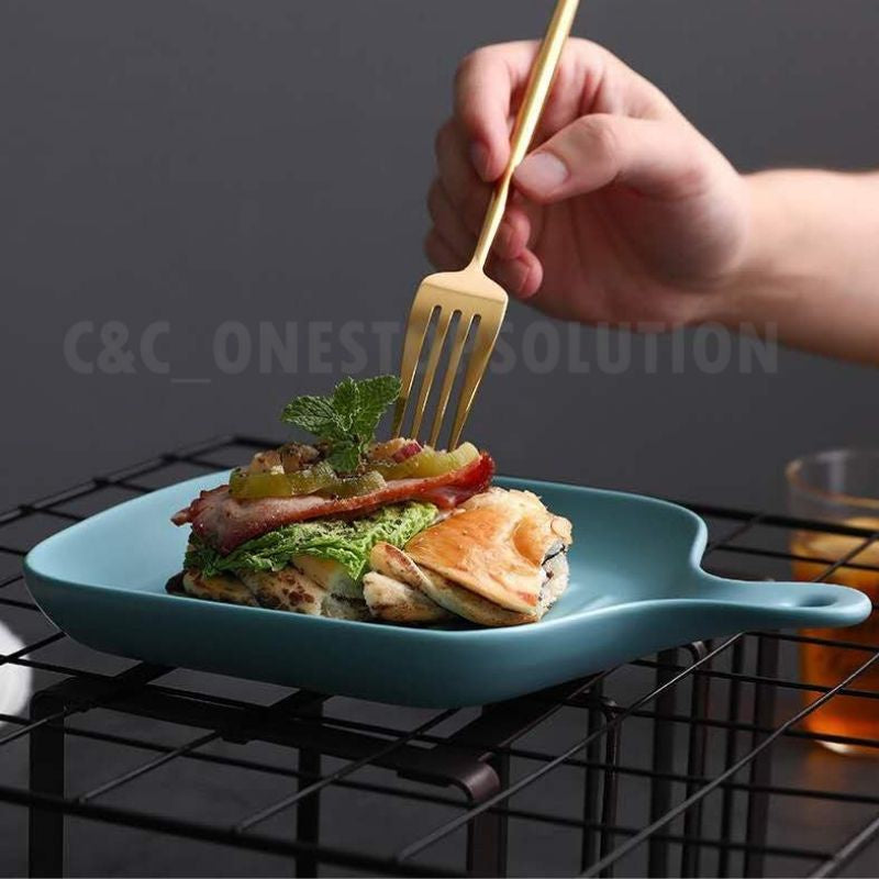 C&C Nordic Style Ceramic Plate With Handle Salad Pizza Pasta Roasted Vegetables Baked Oven Baking Plate