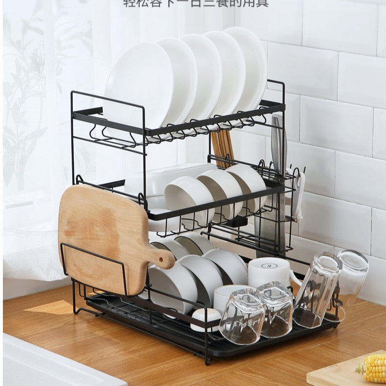 LARGE 3 Tier Stainless Steel Dish Rack Drainers Kitchen Rack 3 Lapis Mengering Pinggan MangkukSudu Garpu