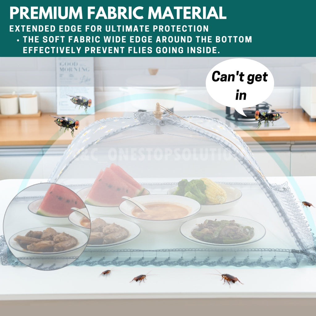 C&C Local Foldable/ Breathable Vintage Food Cover Umbrella Design Mesh Lace Tudung Saji Moden Table Dishes Cover