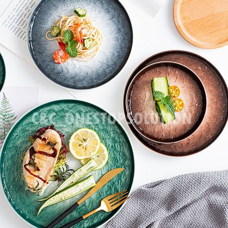C&C INS Style Ceramic Plate Stone Texture Nordic Plate Dessert Plate Breakfast Plate Western Plate Tableware Pinggan