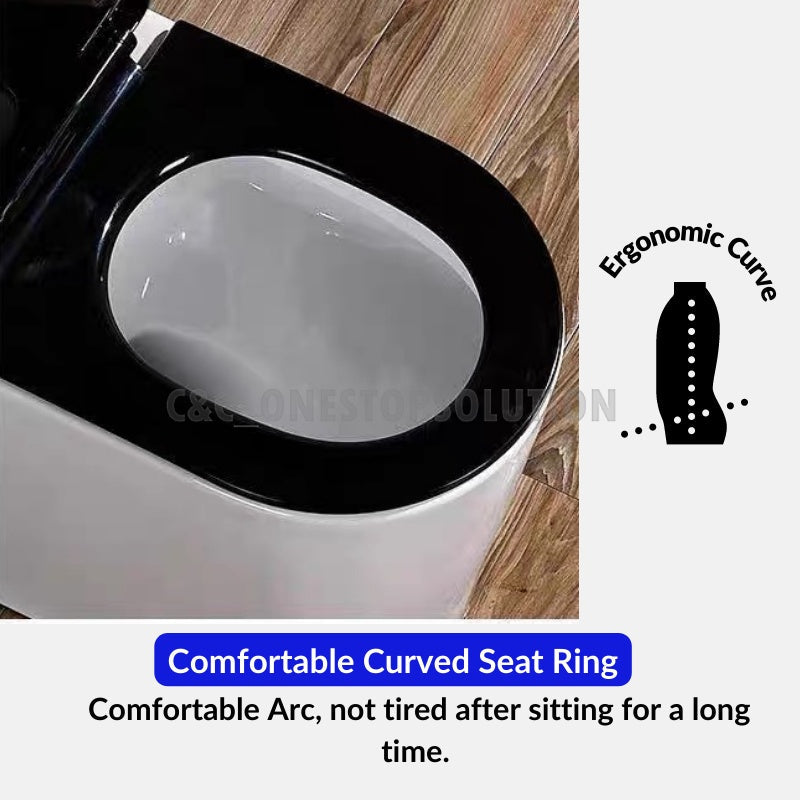 C&C Black U Shape Toilet Seat Cover With Soft Close Adjustable Hinge Penutup Mangkuk Duduk Tandas