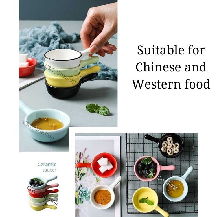 Gloss Finish Ceramic Sauce Plate Mini Dipping Pan Design With Handle Bowl Sauce Seasoning Kitchen Plate