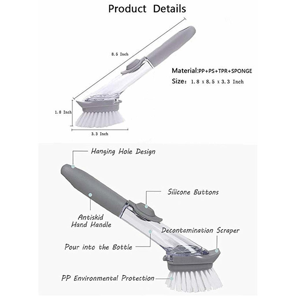 C&C 2 in 1 Long Handle Cleaning Brush with Soap Dispenser Dish Washing Brush Set Long Handle Lazy Kitchen Brush
