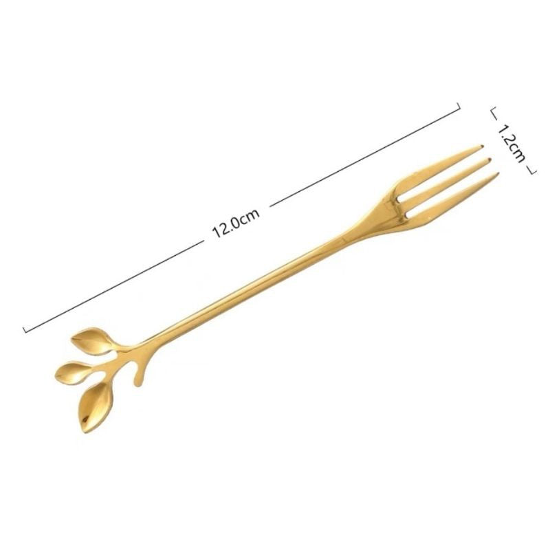 Golden Leaf Tea Spoon Fork Coffee Tea Stir Stainless Steel Golden Plated Stainless Steel Gold Spoon Milk Tea Dessert