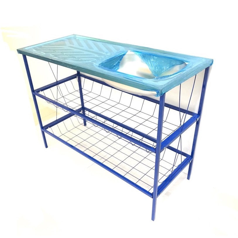 Blue Sink Stand And Stainless Steel Sink Set Dish Washer Rack /Sinki Dapur Set