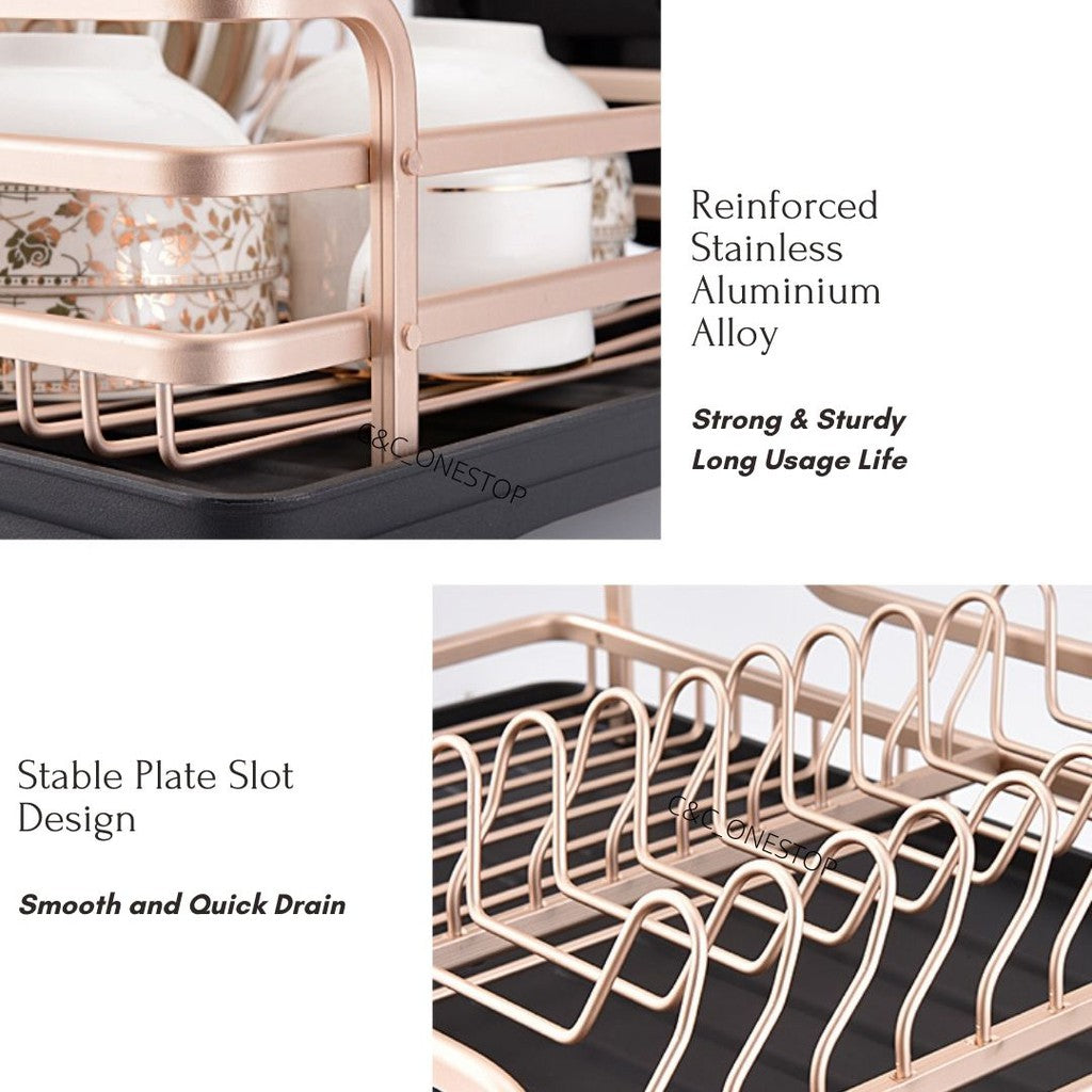 C&C PREMIUM Dish Rack Rak Pinggan Rose Gold Nordic Dish Drainer Kitchen Rack Drain Stand Rack Single Tier Plate Rack